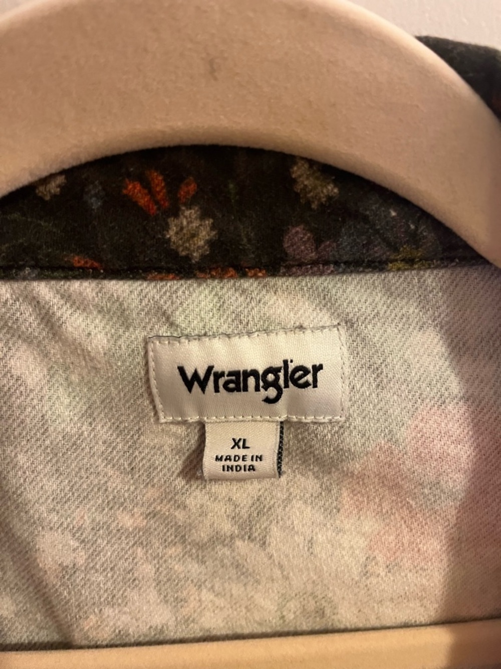 Wrangler Floral Snap Shirt Jacket in Black with Cream, Orange and Purple Accents - Picture 4 of 4